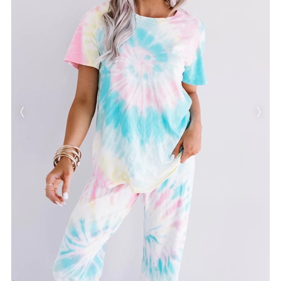NWT 1 4 3 STORY OCEANSIDE 🌊 DREAMING TIE DYE TEE & JOGGER (SET)-BLUE🩵, M, BNWT - Picture 4 of 12